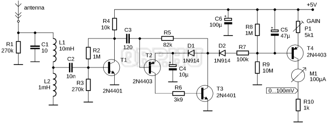 Villámdetektor kapcsolási rajza - lightning detector schematic